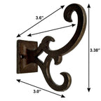 Set of Six Antiqued Bronze Cast Iron Scroll Wall Hooks