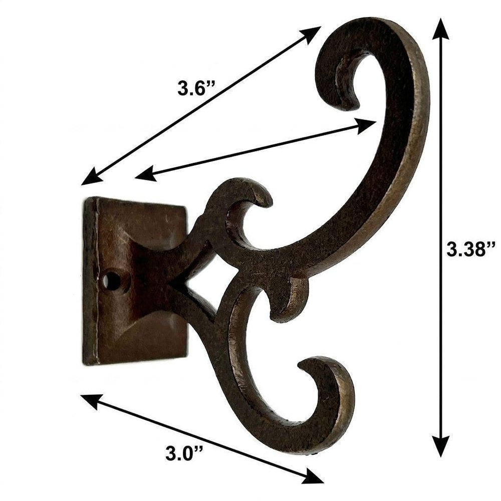 Set of Six Antiqued Bronze Cast Iron Scroll Wall Hooks