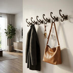 Set of Six Antiqued Bronze Cast Iron Scroll Wall Hooks
