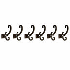 Set of Six Antiqued Bronze Cast Iron Scroll Wall Hooks