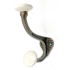 Set of Six Bronze And White Cast Iron And Ceramic Double Wall Hooks