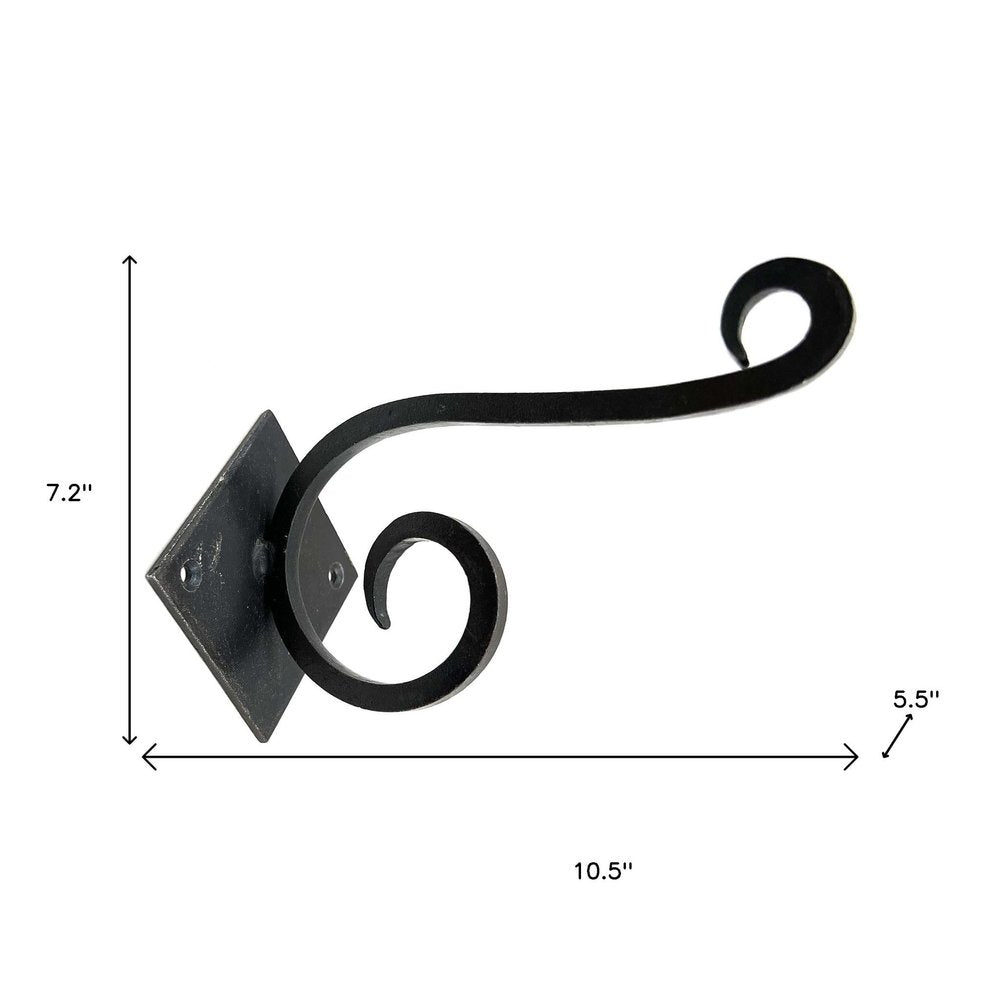 Set of Six Black Cast Iron Scroll Wall Hooks