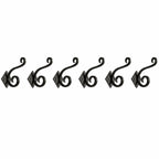 Set of Six Black Cast Iron Scroll Wall Hooks