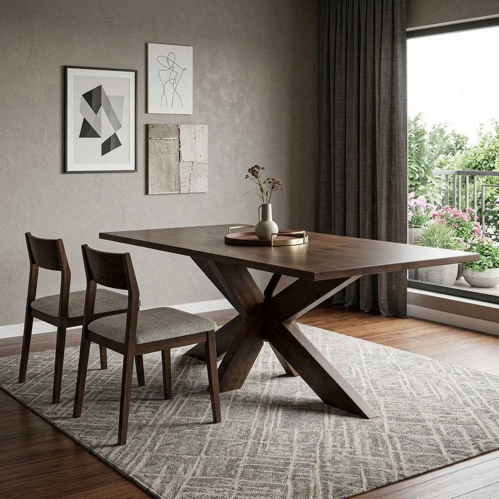 78" Brown Solid Wood Cross Leg Base Dining Table