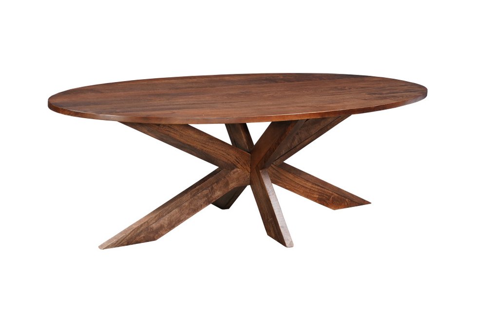 92" Brown Solid Wood Cross Leg Base Oval Dining Table