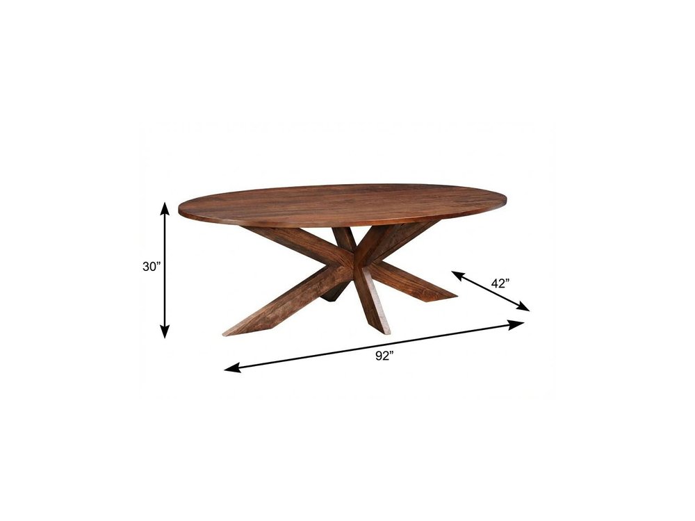 92" Brown Solid Wood Cross Leg Base Oval Dining Table
