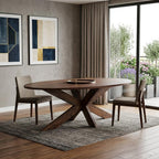 92" Brown Solid Wood Cross Leg Base Oval Dining Table