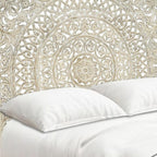 Gray Carved Floral Distressed Solid Wood Queen Bed Frame