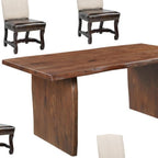 Seven Piece Brown Solid Wood Dining Set with Six Chairs