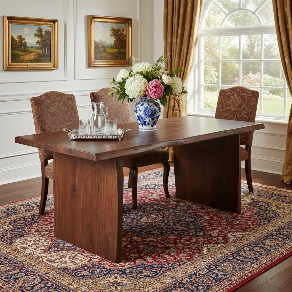 72" Natural Solid Wood Live Edge Sled Base Dining Table
