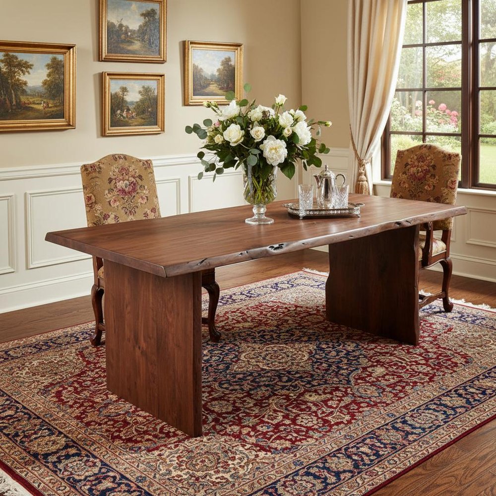 84" Brown Solid Wood Live Edge Sled Base Dining Table
