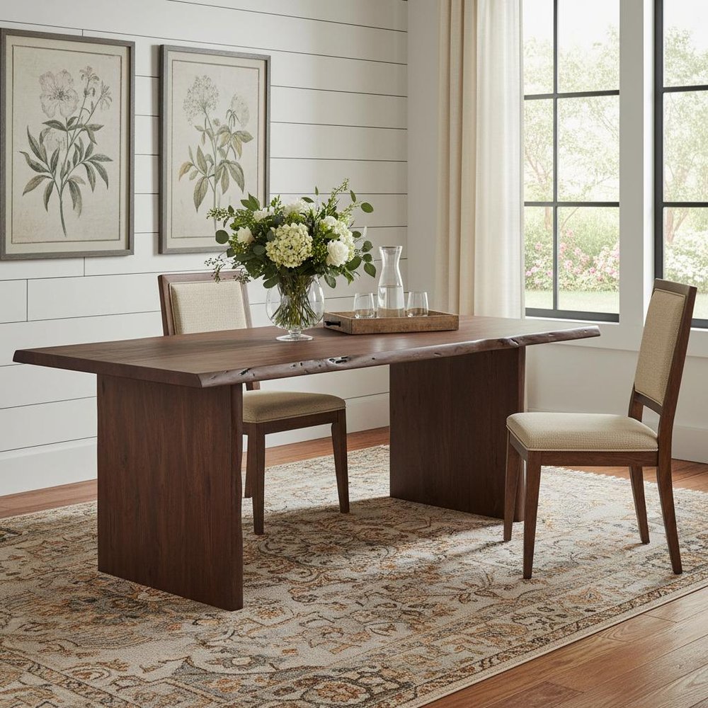 84" Brown Solid Wood Live Edge Sled Base Dining Table