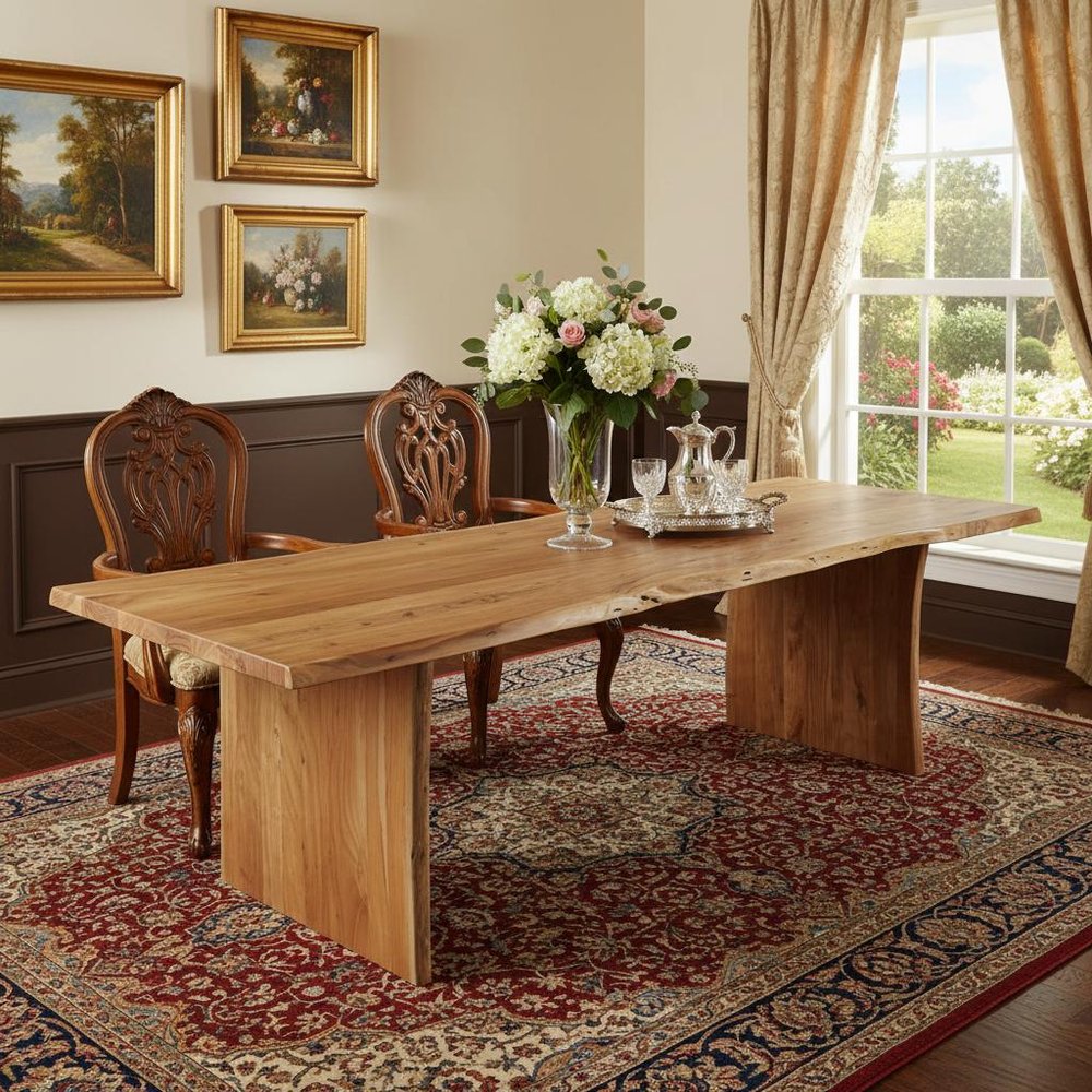 120" Brown Solid Wood Live Edge Sled Base Dining Table