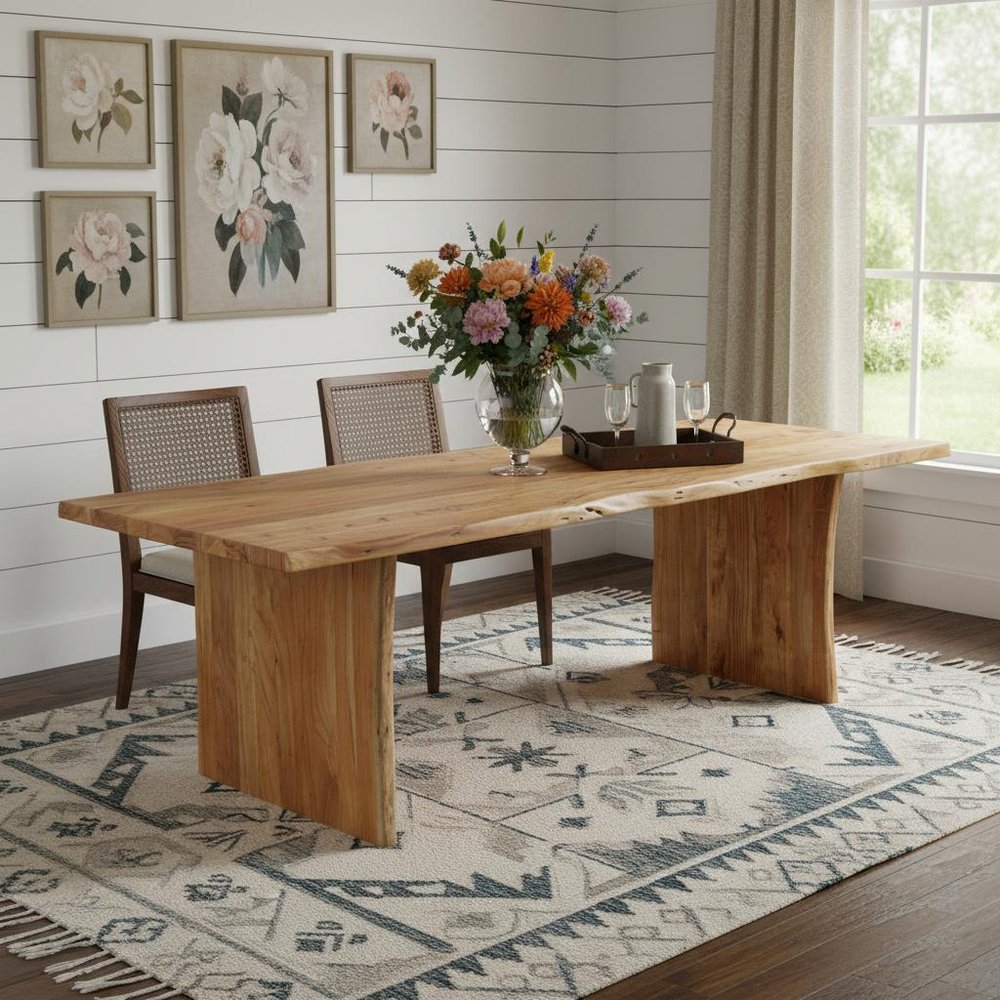 120" Brown Solid Wood Live Edge Sled Base Dining Table