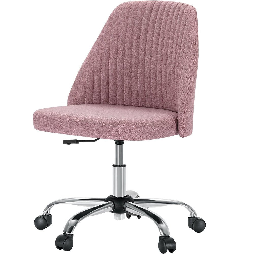 Pink and Silver Adjustable Height Swivel Rolling Office Chair