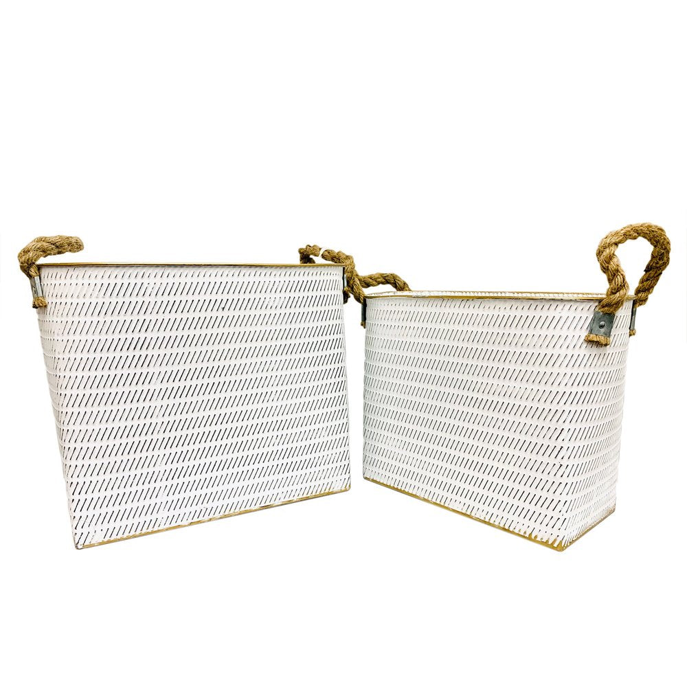 Set of Two White Metal Basket