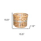 Set of Three Natural Wicker And Galvanized Metal Woven Baskets