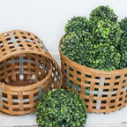 Set of Three Natural Wicker And Galvanized Metal Woven Baskets
