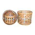 Set of Three Natural Wicker And Galvanized Metal Woven Baskets