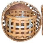 Set of Three Natural Wicker And Galvanized Metal Woven Baskets