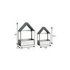 Set of Two Gray Galvanized Metal Novelty House Shaped Hanging Planters