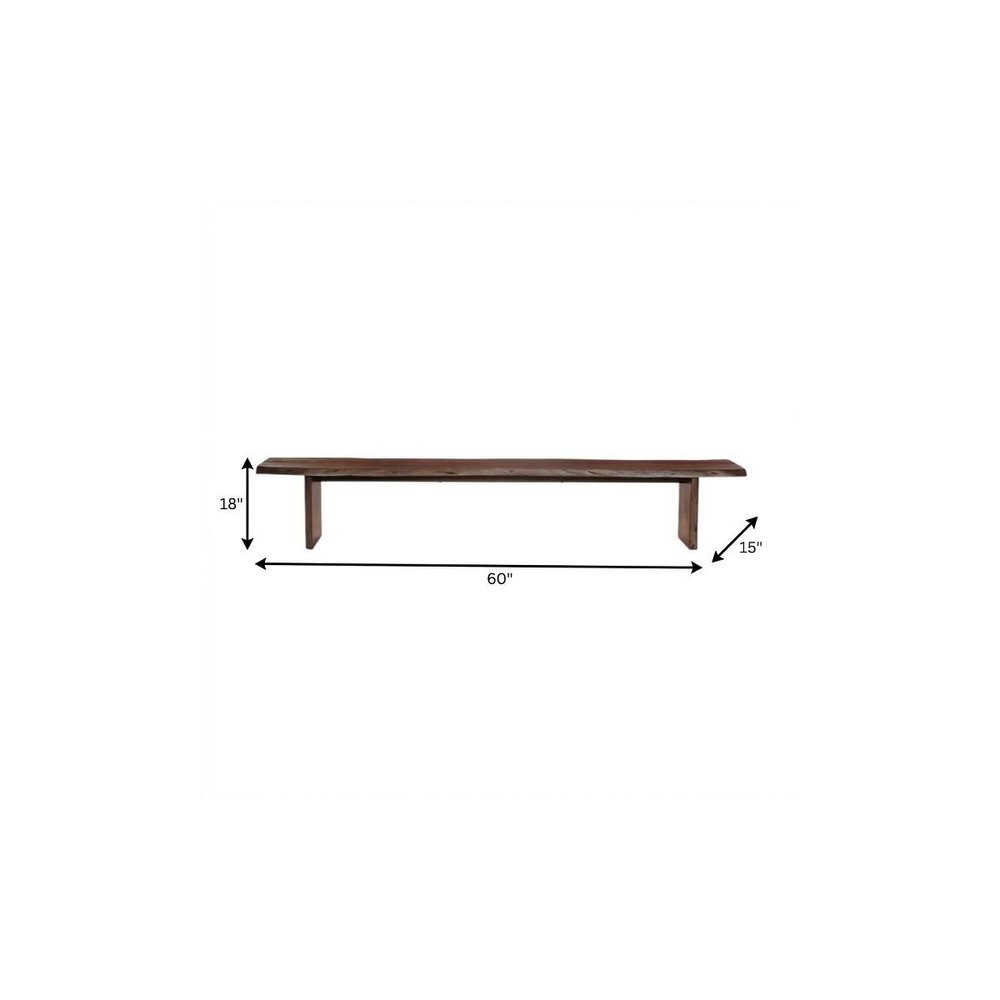 60" Brown Solid Wood Solid Wood Live Edge Dining Bench