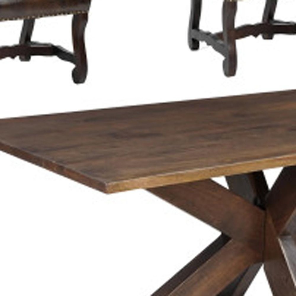 Seven Piece Brown Solid Wood Dining Set with Six Chairs