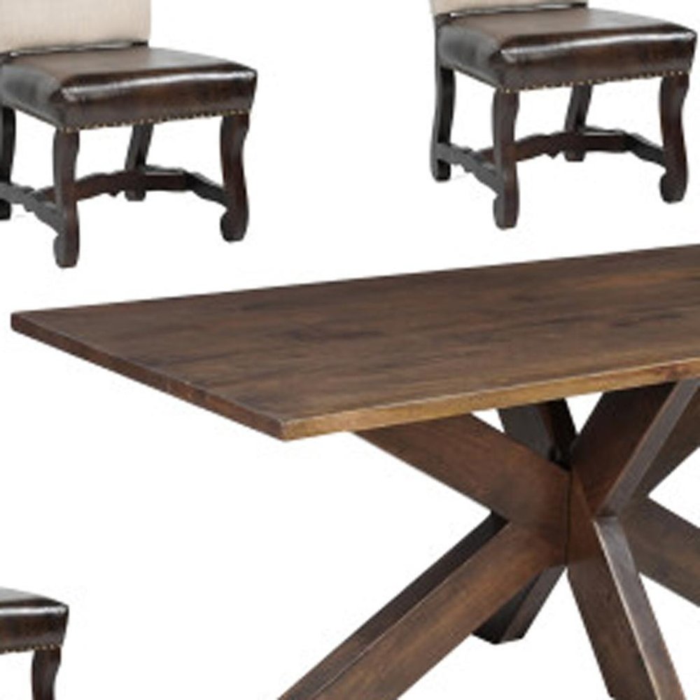 Seven Piece Brown Solid Wood Dining Set with Six Chairs