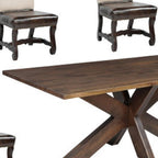 Seven Piece Brown Solid Wood Dining Set with Six Chairs