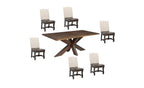 Seven Piece Brown Solid Wood Dining Set with Six Chairs