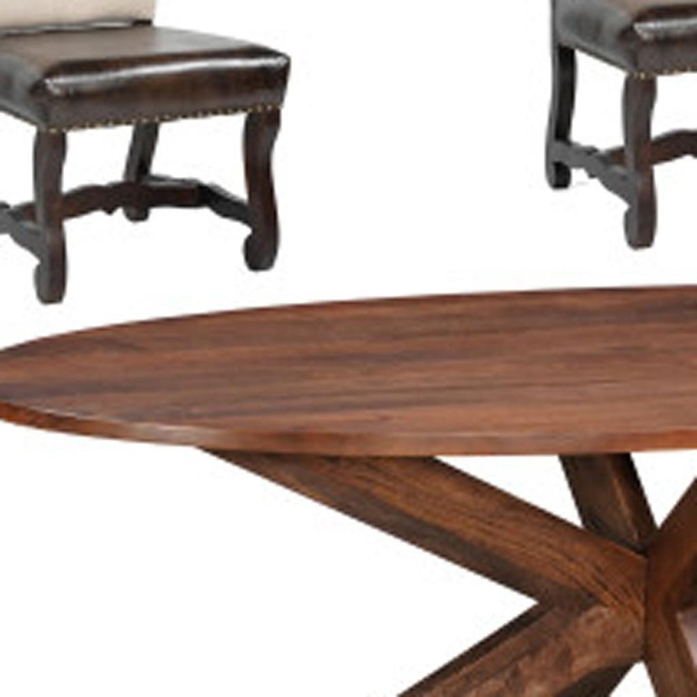 Seven Piece Brown Solid Wood Dining Set with Six Chairs
