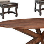Seven Piece Brown Solid Wood Dining Set with Six Chairs