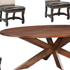 Seven Piece Brown Solid Wood Dining Set with Six Chairs