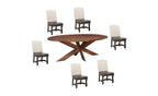 Seven Piece Brown Solid Wood Dining Set with Six Chairs