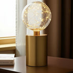 Set of Two 8" Gold Battery Operated Round Bedside Lamps With Globe Shades