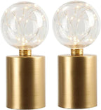 Set of Two 8" Gold Battery Operated Round Bedside Lamps With Globe Shades