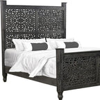 Three Piece Black Solid Wood Bedroom Set
