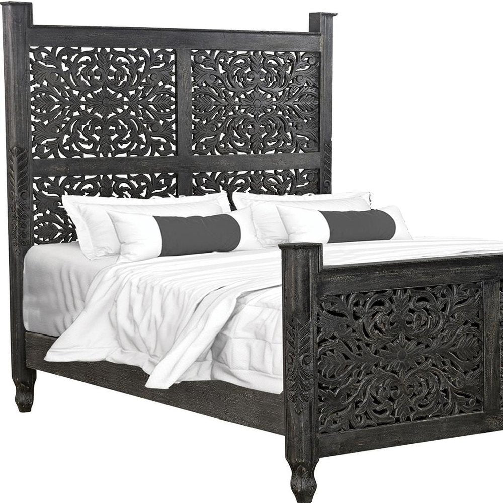 Three Piece Black Solid Wood Bedroom Set