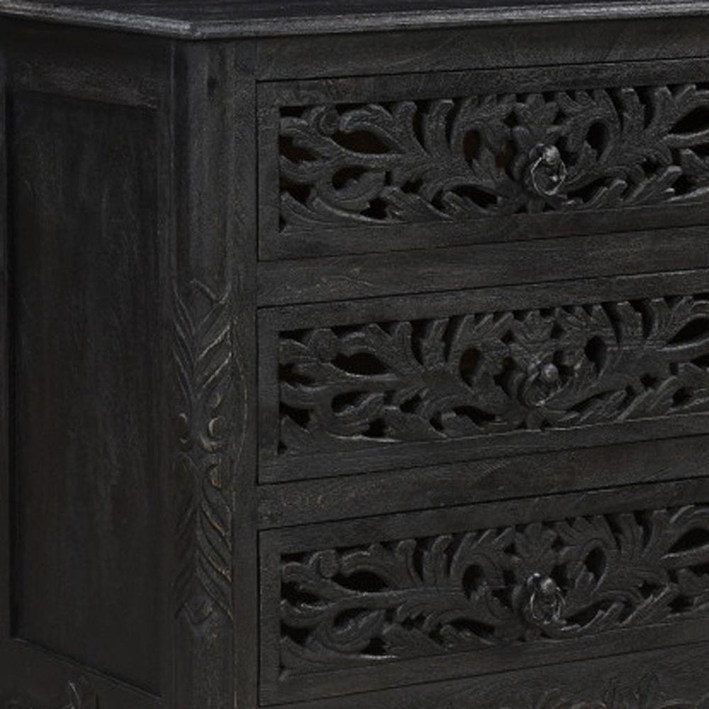 Three Piece Black Solid Wood Bedroom Set