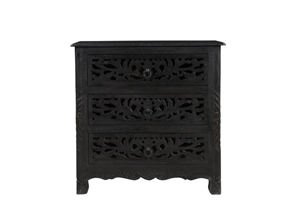 Three Piece Black Solid Wood Bedroom Set