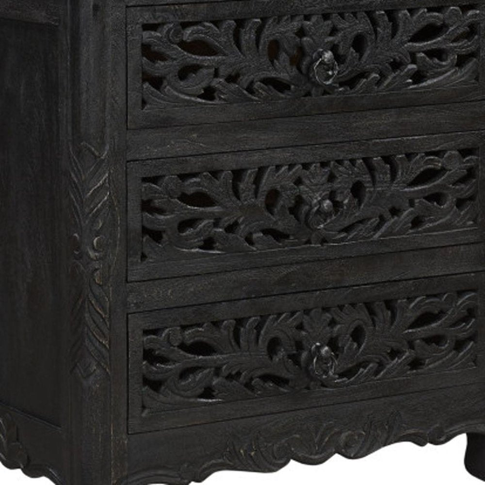 Three Piece Black Solid Wood Bedroom Set