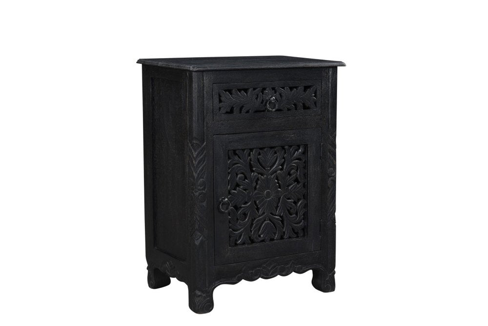Three Piece Black Solid Wood Bedroom Set