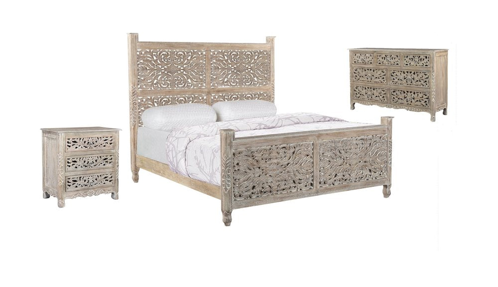 Three Piece Gray Solid Wood Bedroom Set