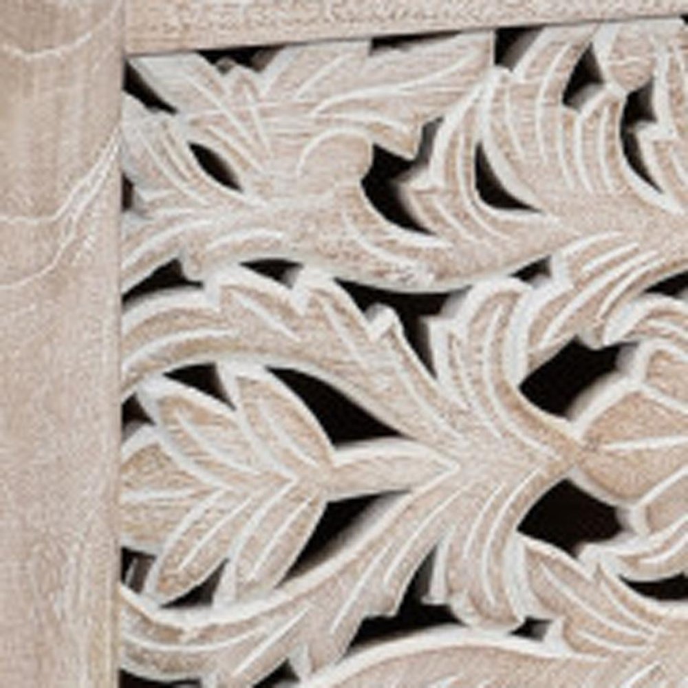 52" White Solid Wood Floral Ottoman With Storage