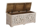 52" White Solid Wood Floral Ottoman With Storage