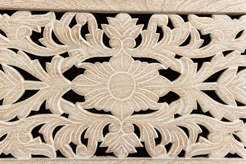 52" White Solid Wood Floral Ottoman With Storage