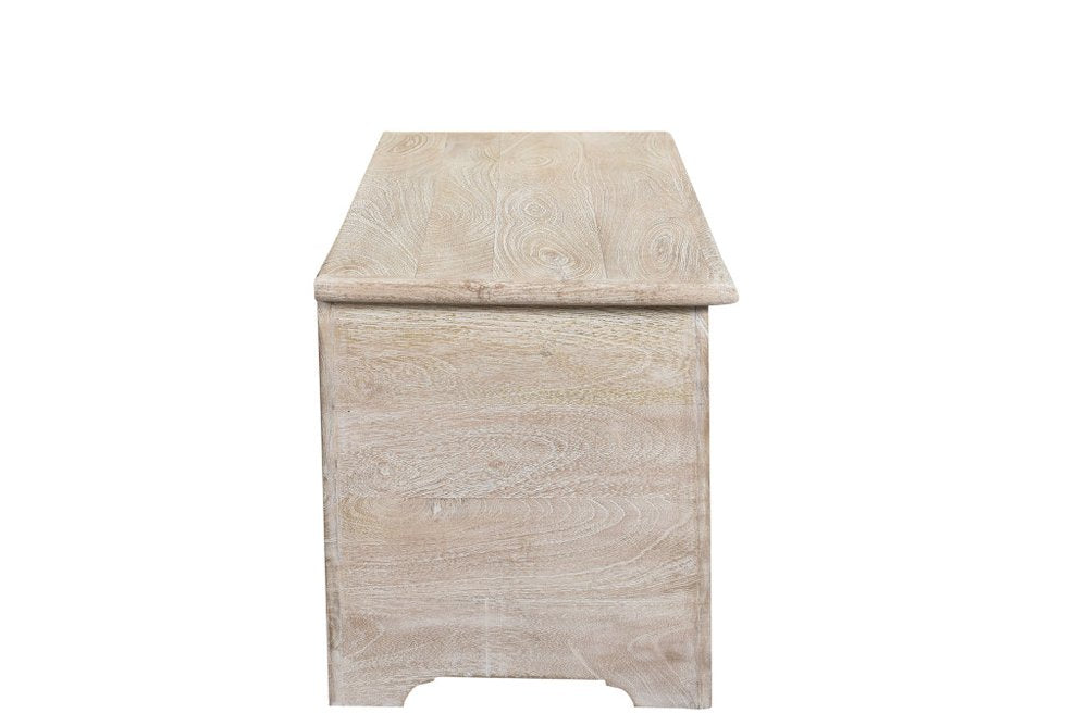 52" White Solid Wood Floral Ottoman With Storage