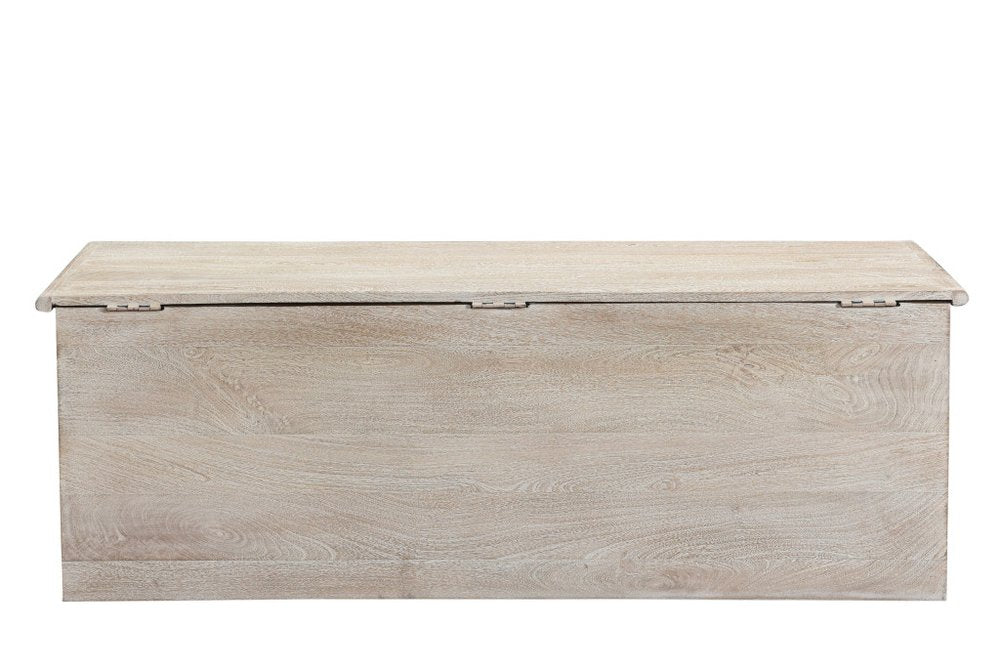 52" White Solid Wood Floral Ottoman With Storage