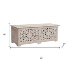 52" White Solid Wood Floral Ottoman With Storage