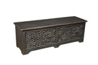 52" Black Solid Wood Floral Ottoman With Storage